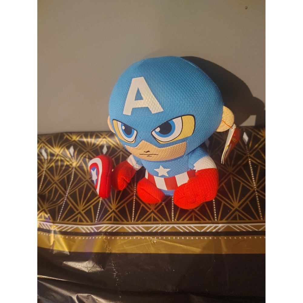 Ty Beanie Baby Marvel Captain America Plush Toy Shield Blue Red White NWT